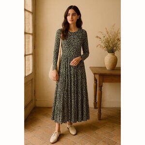 Saint + Sofia Women’s 6 Green Floral Tiered Midi Dress Cottagecore Sustainable